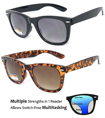 #ad Square Frame Multi Focus Progressive Reading Sunglasses 3 Strengths in 1 Reader