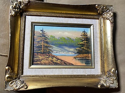#ad Vintage quot;River And Landscape Scenequot; Oil Painting Framed