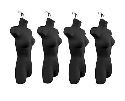 #ad New Female Dress Mannequin Form Hard Plastic Black with Hook for Hanging 4PK