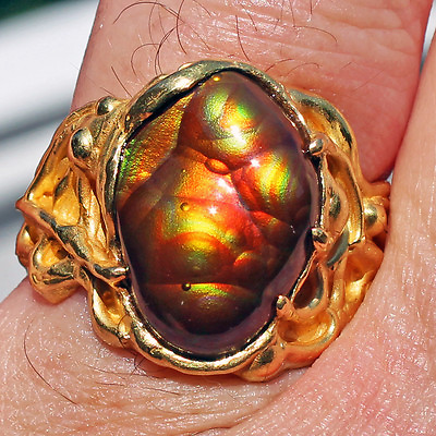 #ad Gorgeous Ring 22k Gold Fire Agate Gem AAA Quality Slaughter Mountain Arizona