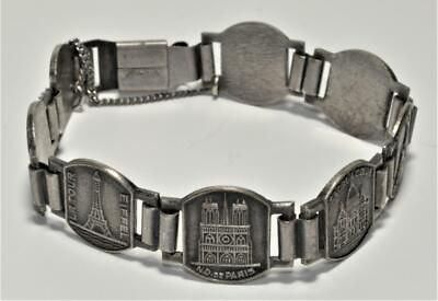 #ad Vintage Dark Silvertone PARIS France ATTRACTIONS Link 7quot; Bracelet w Save Chain