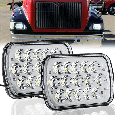 #ad Pair 5X7 7x6 LED Headlights Hi Low Beam For International IHC 9200 9900 9400i