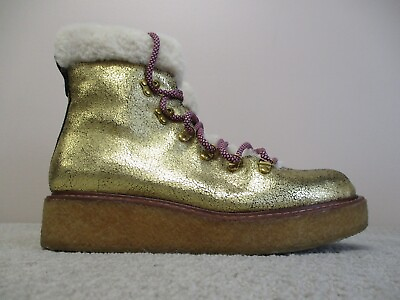 #ad J Crew Boots Womens 7 Nordic Crepe Sole Gold Metallic Winter Cozy Snow AE998