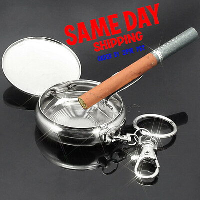 #ad New Creative Portable Ashtray Cover Mini Key Chain Smoke Cigarette Metal Ashtray