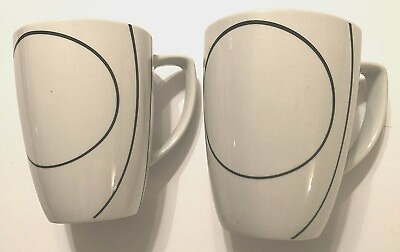 #ad Set 2 Corelle Coordinates Porcelain White Black Line Contemporary Coffee Mugs
