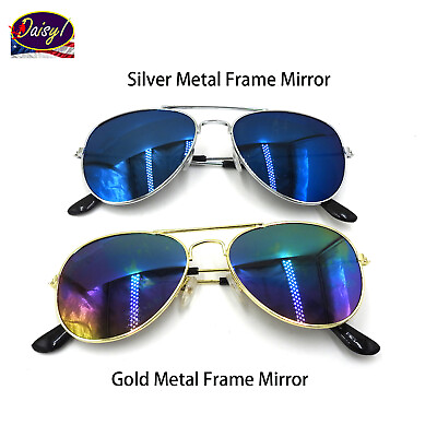 #ad 2 X Kids Metal Frame Mirror Colored Lens Aviator Style Sunglasses Uv400 Youth