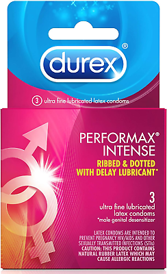 #ad Performax Intense Condoms Ribbed Dotted Ultra Fine with Delay Lubricant 9 Ct