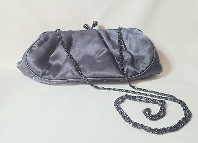 #ad NEW Jessica McClintock Gunmetal Gray Satin Clutch Purse Strap Formal Evening Bag