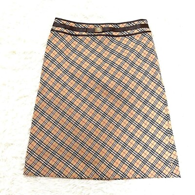 #ad Burberry Nova check Skirt A line Beige Cotton Belt Logo Women Size 36 S Used