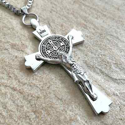 #ad 925 Sterling Silver 3D Catholic Crucifix Christian Jesus Christ Cross Necklace