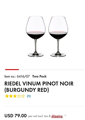 #ad Riedel Pinot Noir Burgundy Red Set Of 2 Wine Glasses Customized Jamp;J NWOB