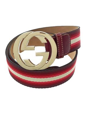 #ad Authentic GUCCI Interlocking Buckle Line Belt Red Size 85 34 Women#x27;s Genuine