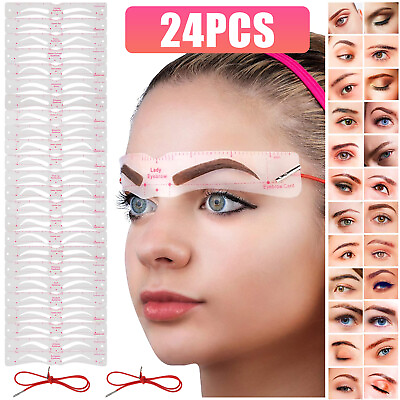 #ad 24Pcs Styles Eyebrow Shaping Stencils Grooming Shaper Template Makeup Tool Kit $8.48