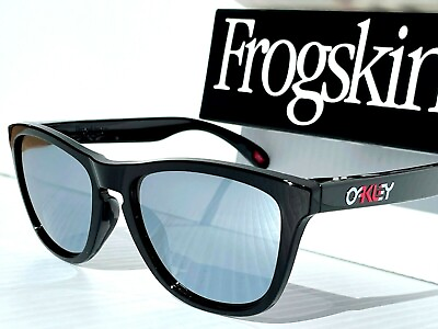 #ad NEW Oakley Frogskins Black polished POLARIZED Galaxy Chrome Mirror Sunglass 9245