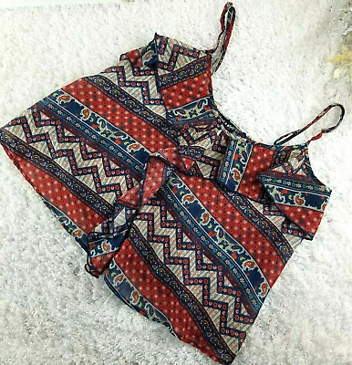 #ad About A Girl boho paisley print ruffle tank top SIZE L American patchwork O