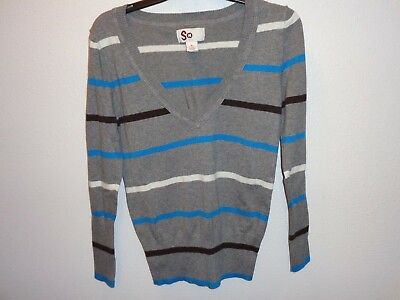 #ad Juniors SO Gray Striped V Neck Sweater XL X Large