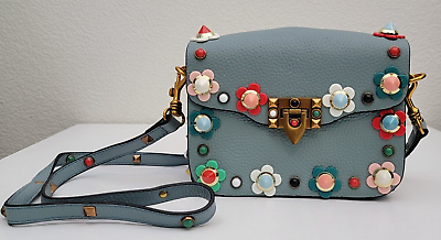 #ad Rockstar Studded Blue Handbag Crossbody Shoulder Sling Bag Flower Beads Studs