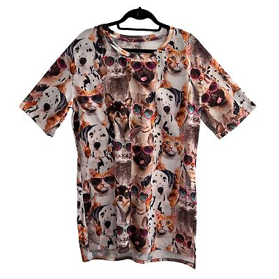 #ad Secret Treasures Night Shirt Sz Small Cats Dogs Sunglasses Short Sleeve T Shirt