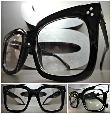 #ad OVERSIZE VINTAGE RETRO NERD Style Clear Lens EYE GLASSES Thick Large Black Frame