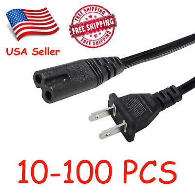 #ad Lot of 1 100 Standard 6ft 2 Prong AC Power Cord Cable for PS2 PS3 Slim Laptop