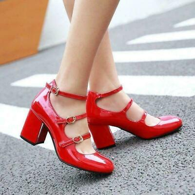 #ad Women Chic Patent leather Mary Jane Block Heel Ankle Strap Buckle Party Shoes sz