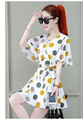 #ad Womens Two piece Dress Chiffon Summer Elegant Printed A Line With Shorts Dresses