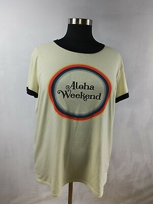 #ad Lularoe Liv Ringer Tee Shirt Top Aloha Weekend Yellow Black Retro Plus Size 3XL