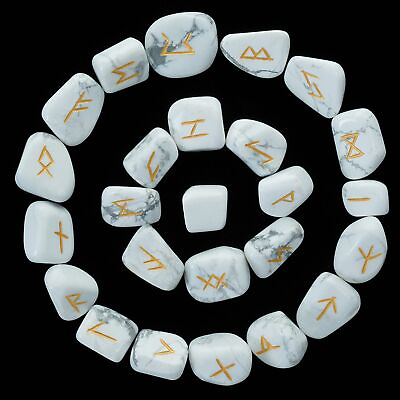 #ad Crocon Howlite Rune Stones Set Engraved with Elder futhark Crystal Runes Set ...