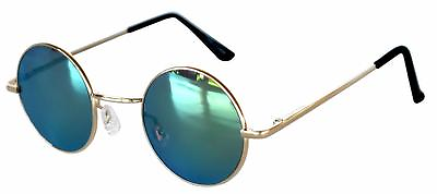 #ad Retro Round Vintage Sunglasses Yellow Mirror Lens Metal Gold Frame