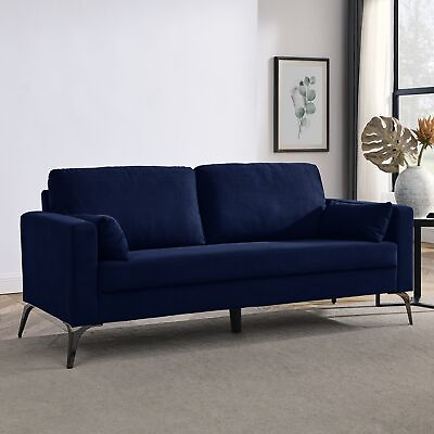 #ad 3 Seater Sofa Square Arms Tight Back 2 Small Pillows Corduroy Navy