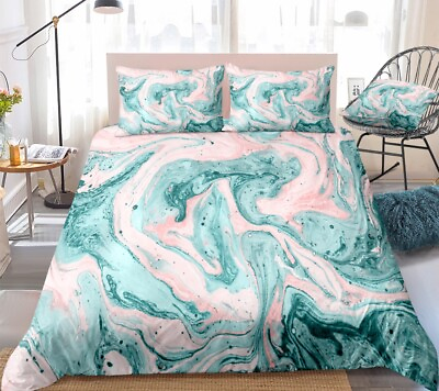 #ad Marble Pink and Cyan Design 3 Piece Duvet Set