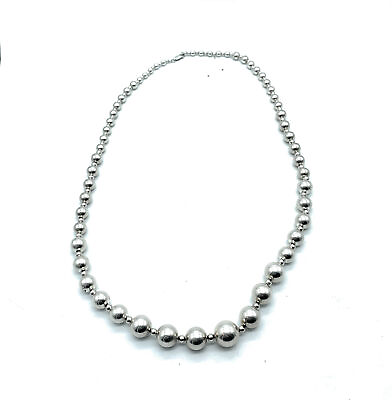 #ad Classic Sterling Silver Graduated Bead Ball Necklace
