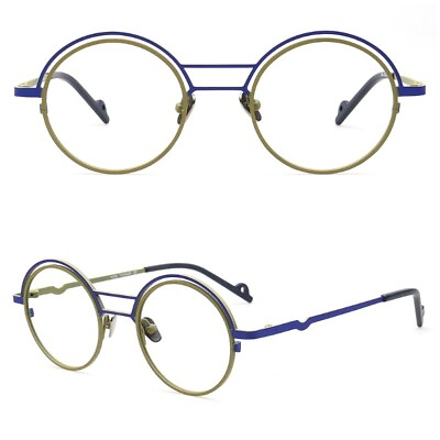 #ad Vintage Men Round Eyeglasses Titanium Glasses Frames Women Double Bridge Olive