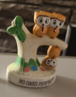 #ad Vintage Owl Tree No Ones Perfect Upside Down Ceramic Figurine Kitschy 5quot;