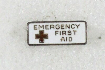 #ad Red Cross: Emergency First Aid c. WWII lapel pin Sterling