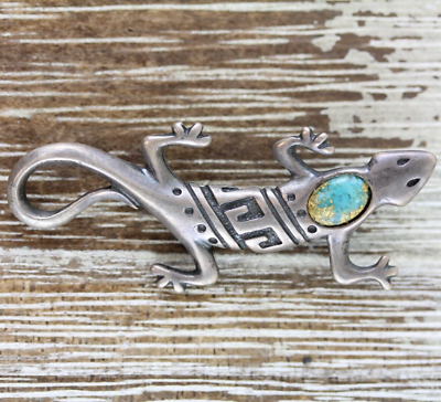 #ad VINTAGE CAROLYN POLLACK GECKO LIZARD TURQUOISE STERLING SILVER 925 BROOCH