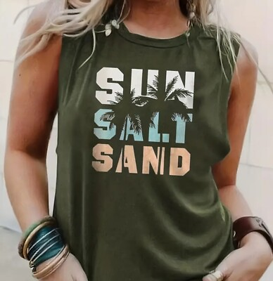 #ad Plus Size Sleeveless Tee Shirt Sun Salt Sand Size 2Xl $13.00