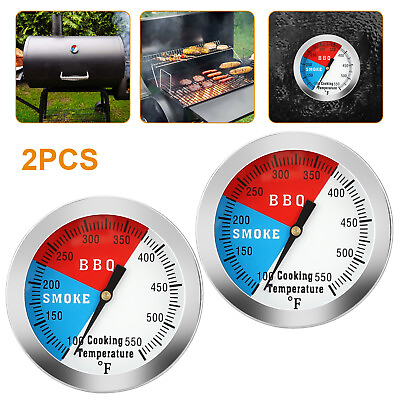 #ad 2Pcs 2quot; Temperature Thermometer Gauge BBQ Grill Smoker Pit Thermostat Waterproof