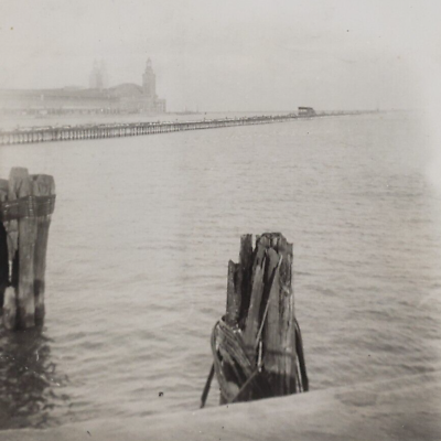 #ad Lake Michigan Chicago Fog Dock Pier Photo 1940s Vintage Original Snapshot F405