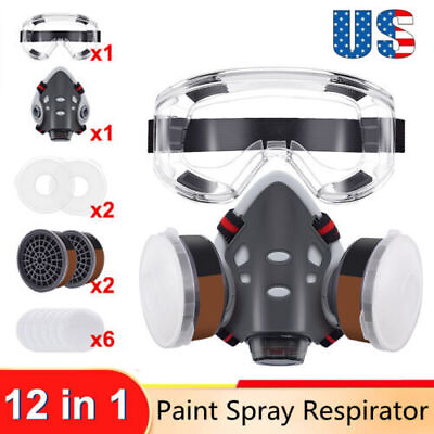 #ad 12In1 Gas Mask Anti fog Glasses Suit Kit Chemical Mask Filter Breathing Painting