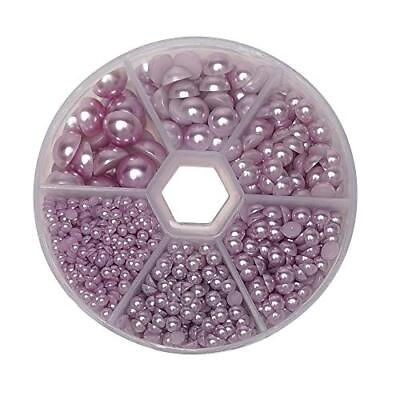 #ad 1 Box 1170pcs Purple Mix Sizes Round 3 4 5 6 8 10mm Flat Back Beads Half Pear...
