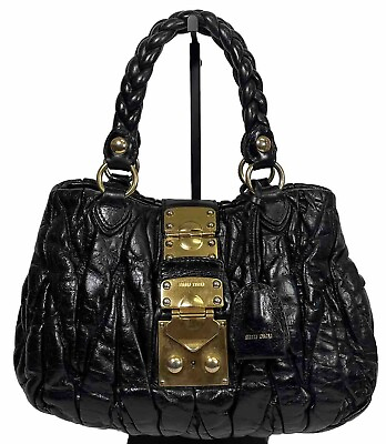 #ad MIU MIIU Matelasse Lux Leather Handbag Tote Bag Purse Black Archive Vintage
