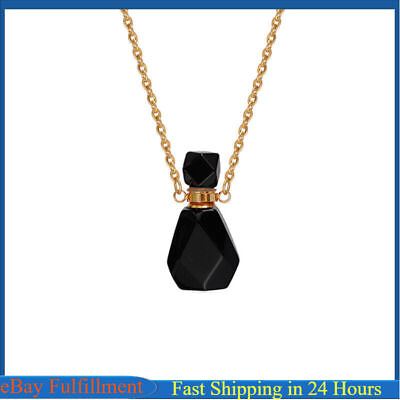 #ad Natural Black Obsidian Quartz Crystal Perfume Bottle Pendant Necklace Healing US