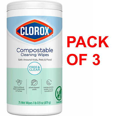 #ad Clorox Free amp; Clear Compostable Cleaning Wipes Unscented 75ct pack of 3