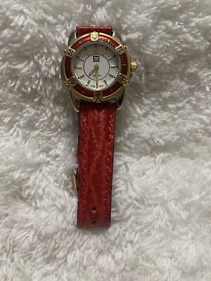 #ad Cosmopolitan Watch Womens Stainless Silver Gold Red Leather 30m White Quartz