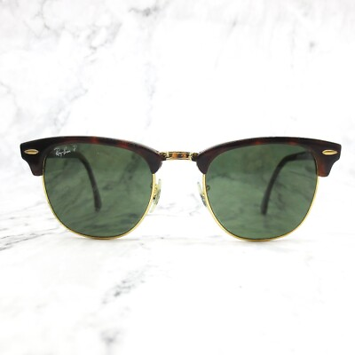 #ad Ray Ban RB3016 Clubmaster W0366 Brown Gold Sunglasses green lens 49 21 140