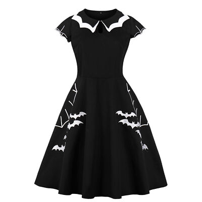 #ad Halloween Plus Size Bat Embroidery Dress Punk Party Gothic Cosplay Costume New
