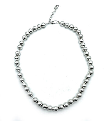 #ad Classic Sterling Silver Bead Ball Necklace 15in.