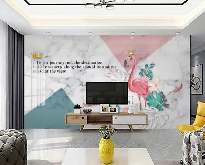 #ad 3D Marble Pink Flamingo Wallpaper Wall Mural Removable Self adhesive 159
