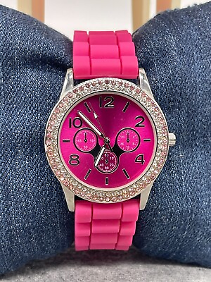 #ad Ding Feng Ladies Watch Quartz Pink Silicone Band Round 38 mm Case Hot Pink Dial